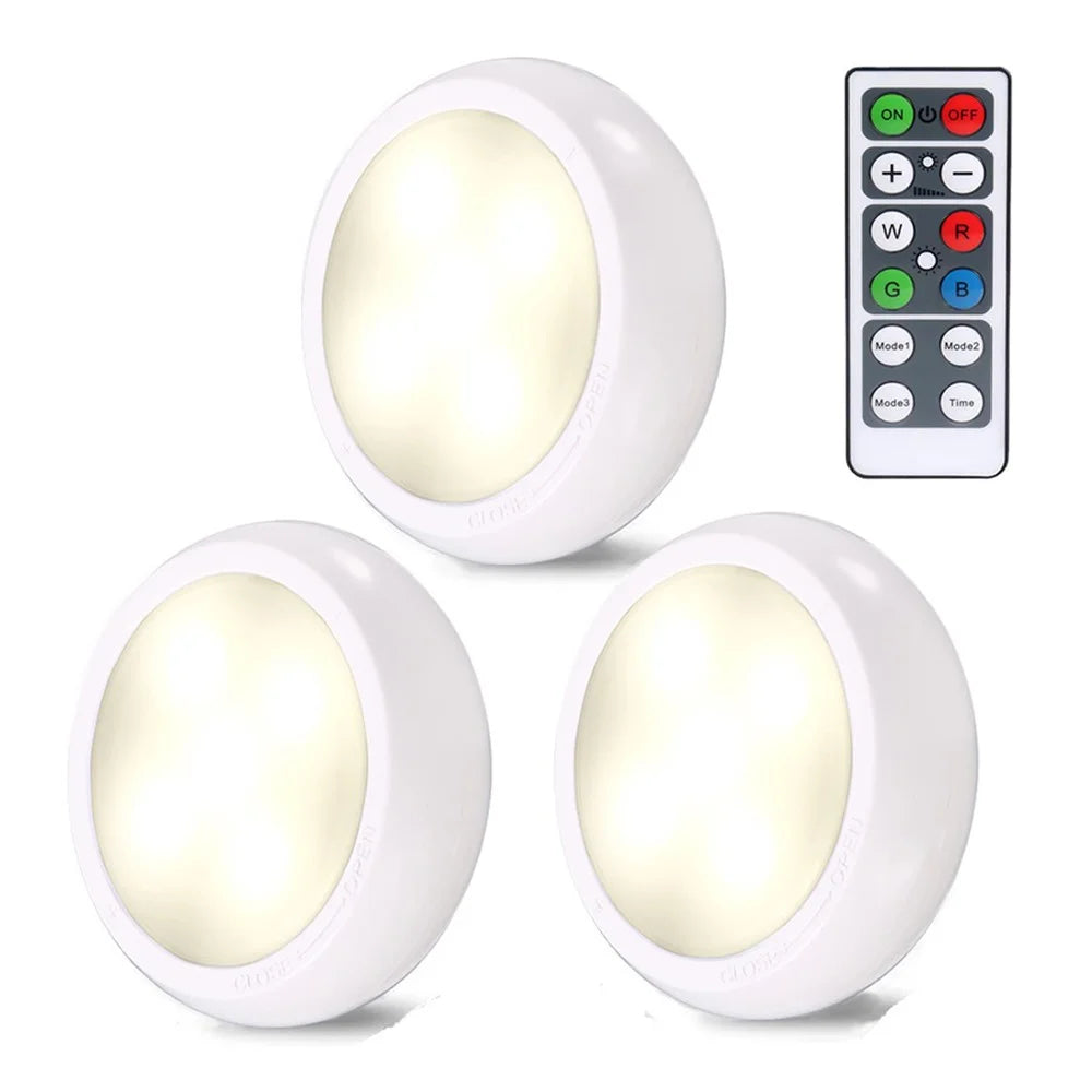 YD-002 3Pcs Remote Control RGBW Cabinet Light Battery Powered Dimmable Night Light for Kitchen Closet Stairs - 1