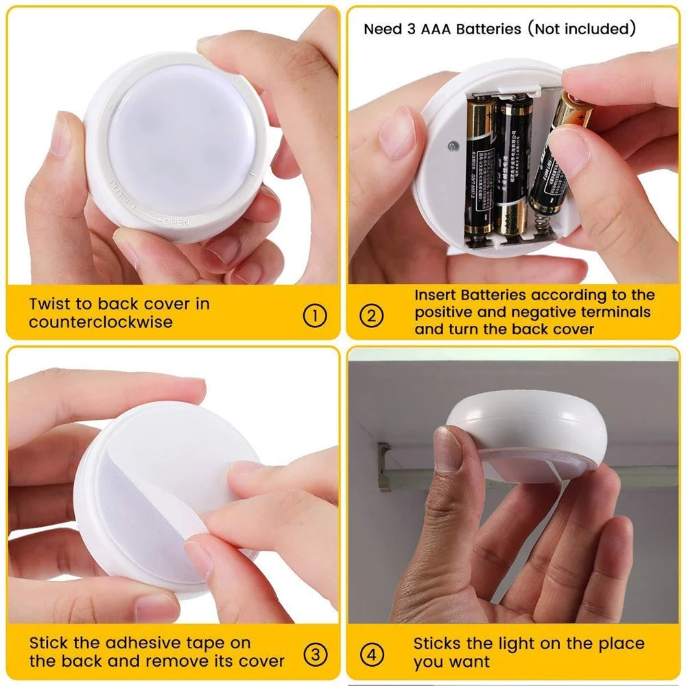 YD-002 3Pcs Remote Control RGBW Cabinet Light Battery Powered Dimmable Night Light for Kitchen Closet Stairs - 4