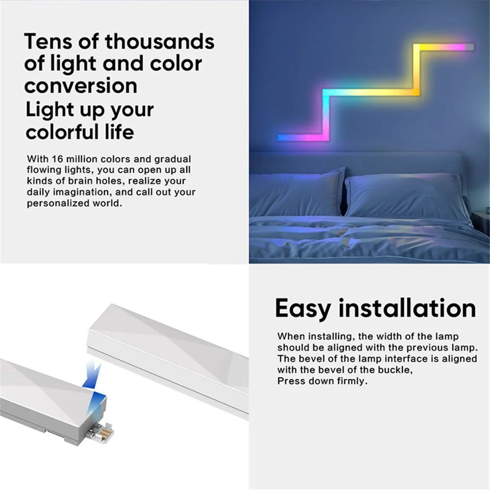 FWWSA8-23-9 9PCS WiFi Smart LED Wall Light Bar DIY RGBIC Color Changing Lamp Home Office Lighting Decor, US Plug - 4