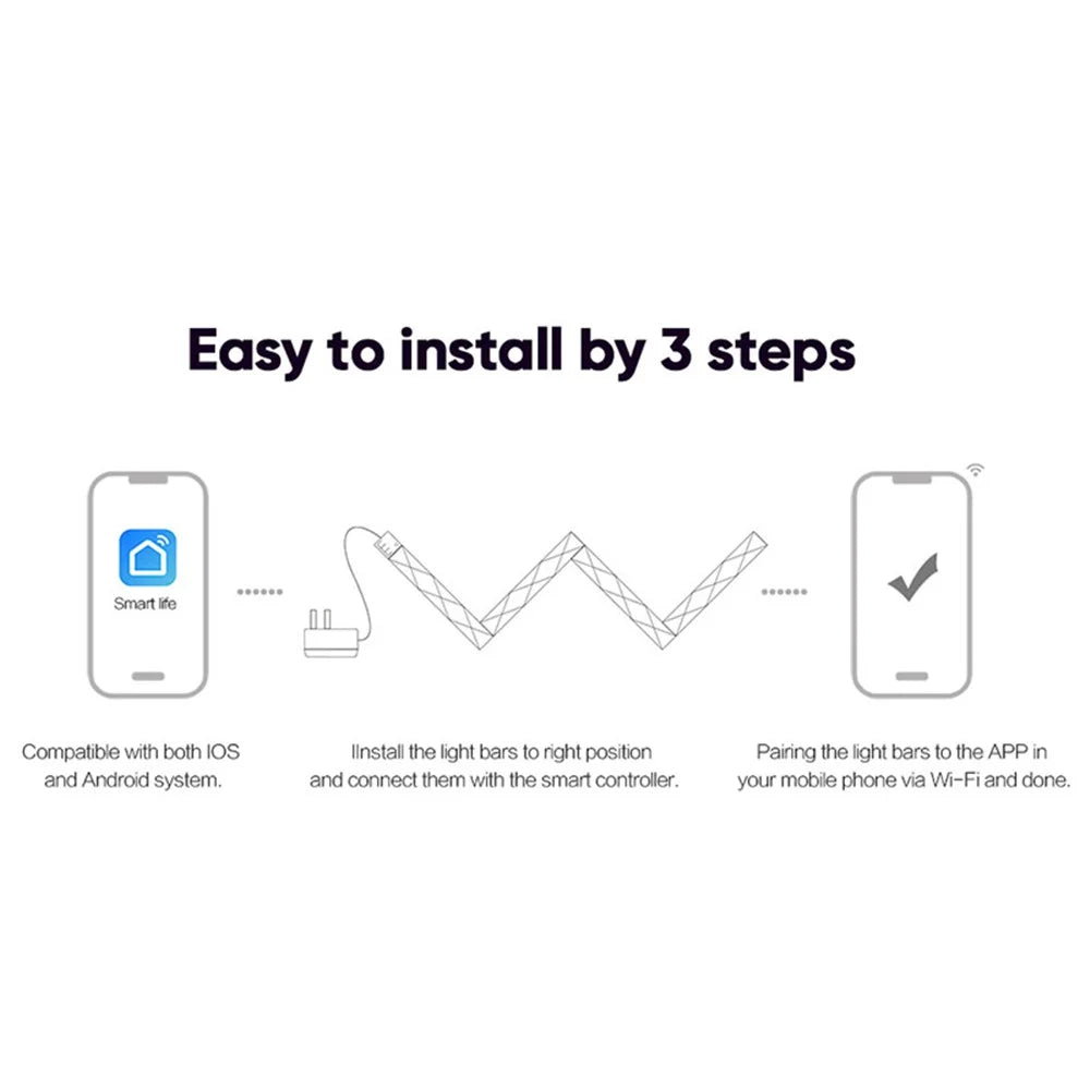 FWWSA8-23-9 9PCS WiFi Smart LED Wall Light Bar DIY RGBIC Color Changing Lamp Home Office Lighting Decor, US Plug - 7