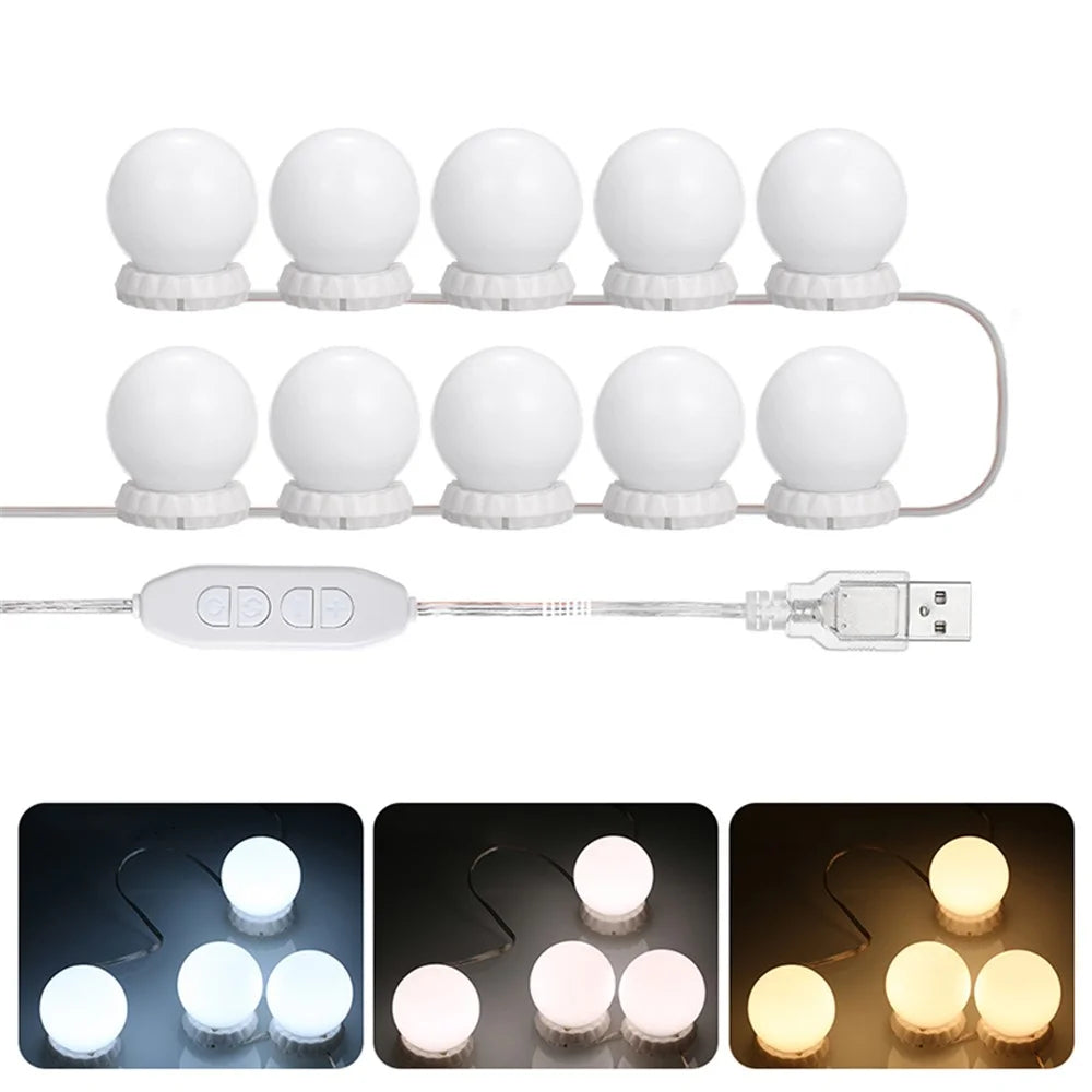 LED Vanity Lights for Mirror 10 Dimmable Bulbs Vanity Mirror Lights Kit 3 Color Modes USB Makeup Lights - 1