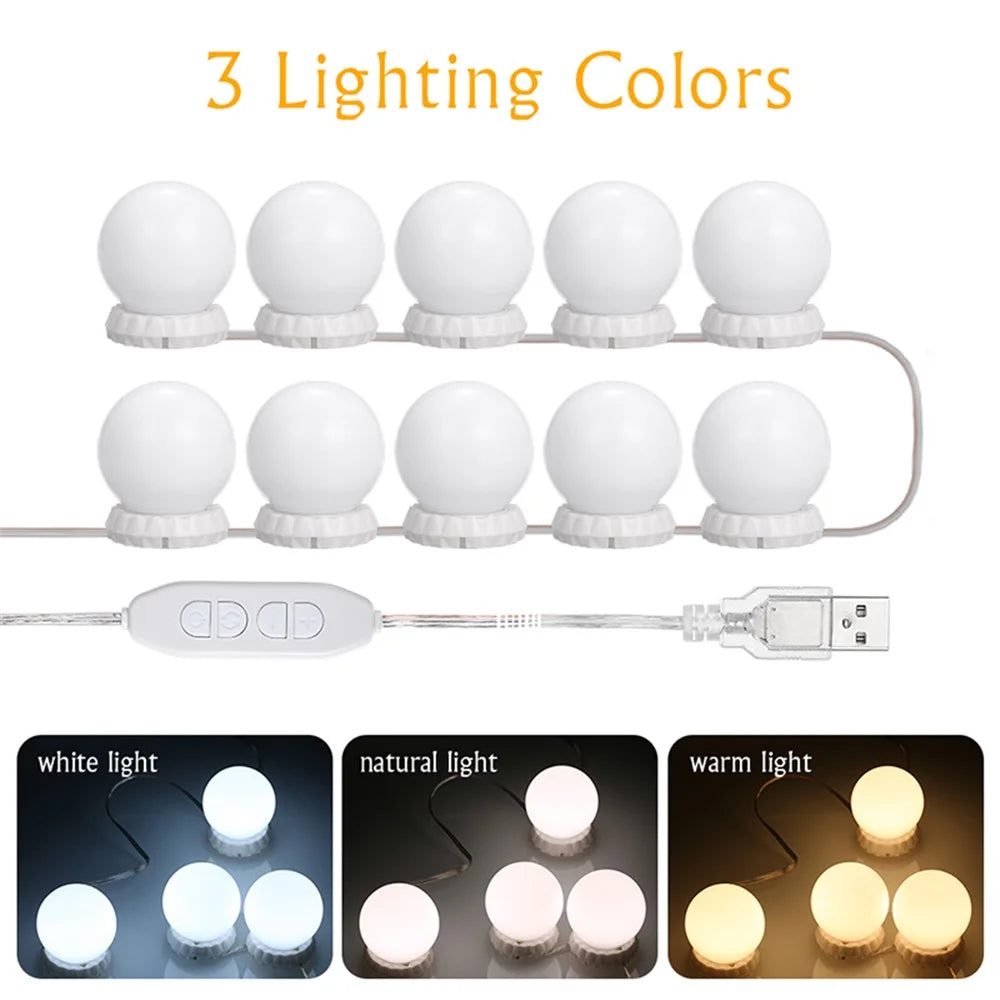 LED Vanity Lights for Mirror 10 Dimmable Bulbs Vanity Mirror Lights Kit 3 Color Modes USB Makeup Lights - 3