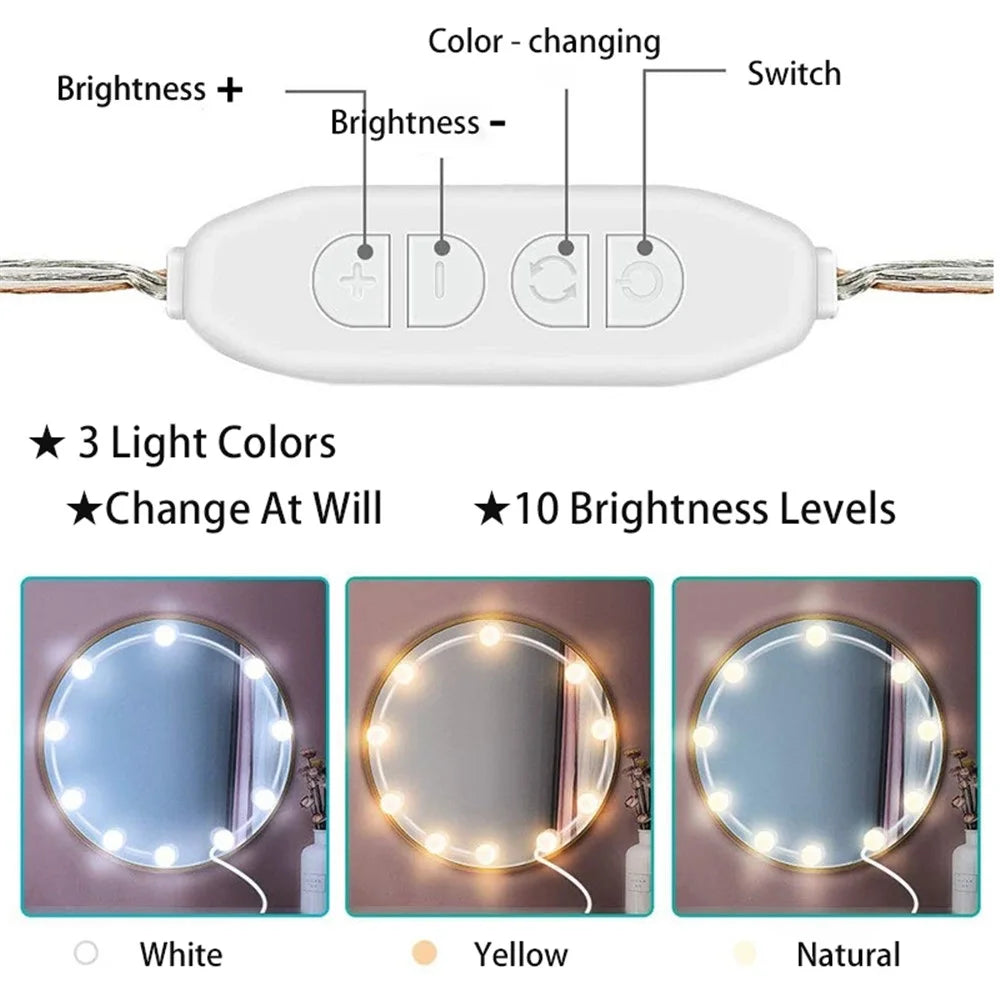 LED Vanity Lights for Mirror 10 Dimmable Bulbs Vanity Mirror Lights Kit 3 Color Modes USB Makeup Lights - 4