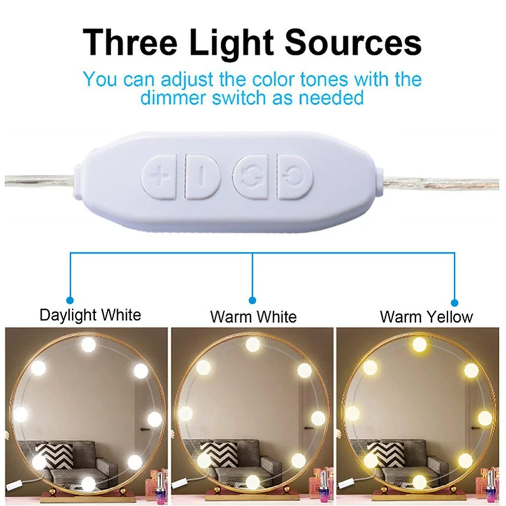 LED Vanity Lights for Mirror 10 Dimmable Bulbs Vanity Mirror Lights Kit 3 Color Modes USB Makeup Lights - 7