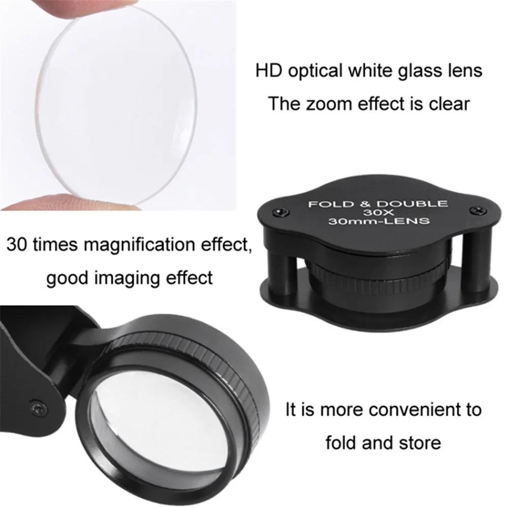 30mm Loupe Optical Glass Lens 30X Magnifier Jewelry Identification Folding Magnifying Glass - 3