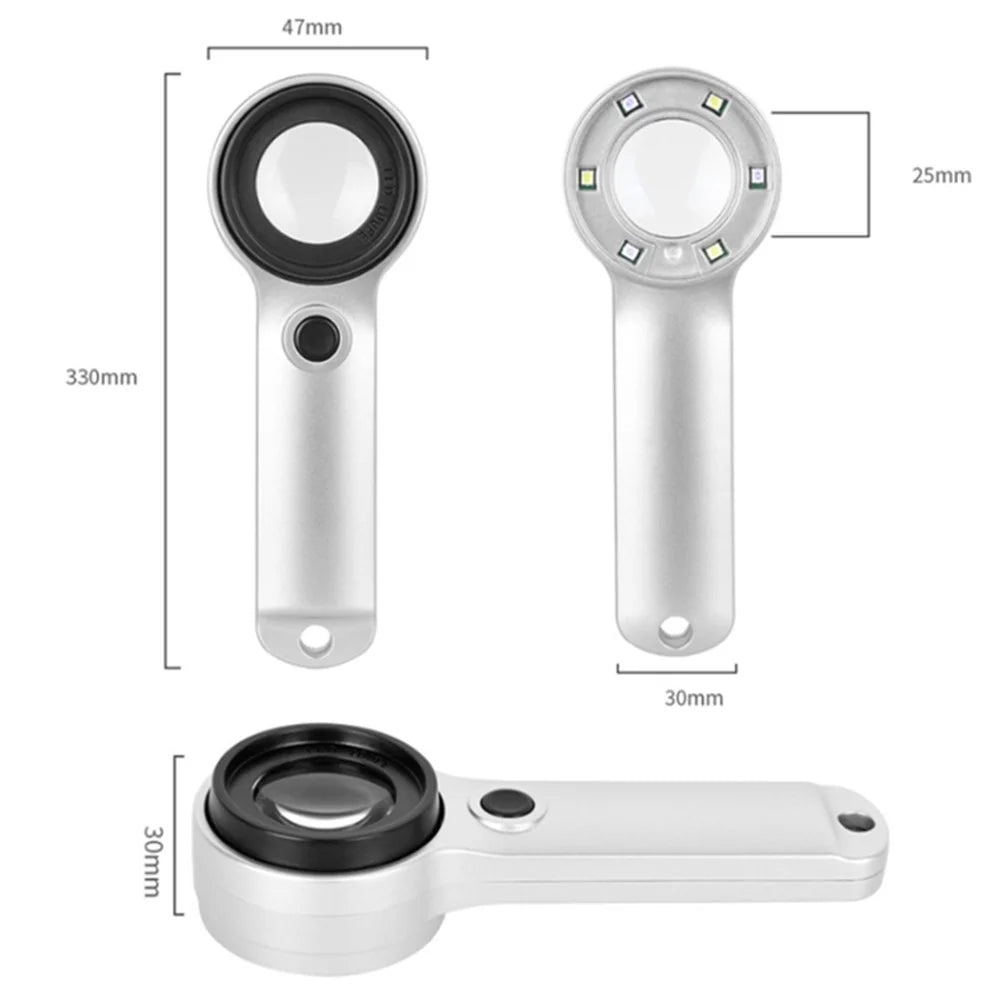 30X Hand-held ABS+Glass Lens Magnifier Rechargeable Jewelry Identification Magnifying Glass - 6