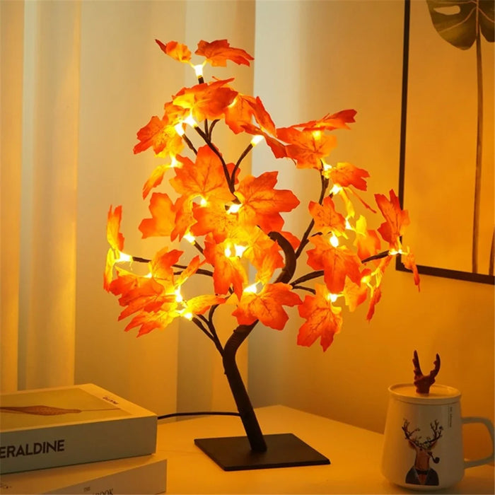 Artificial Maple Leaf Tree USB LED Light Plastic String Light Table Lamp for Festival Party Decoration Gift - 1