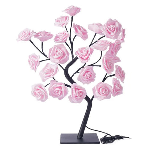 Artificial Rose Flower LED Night Light USB Powered PP+Resin Decorative Lamp Gift with Detachable Base - Pink Rose - 1