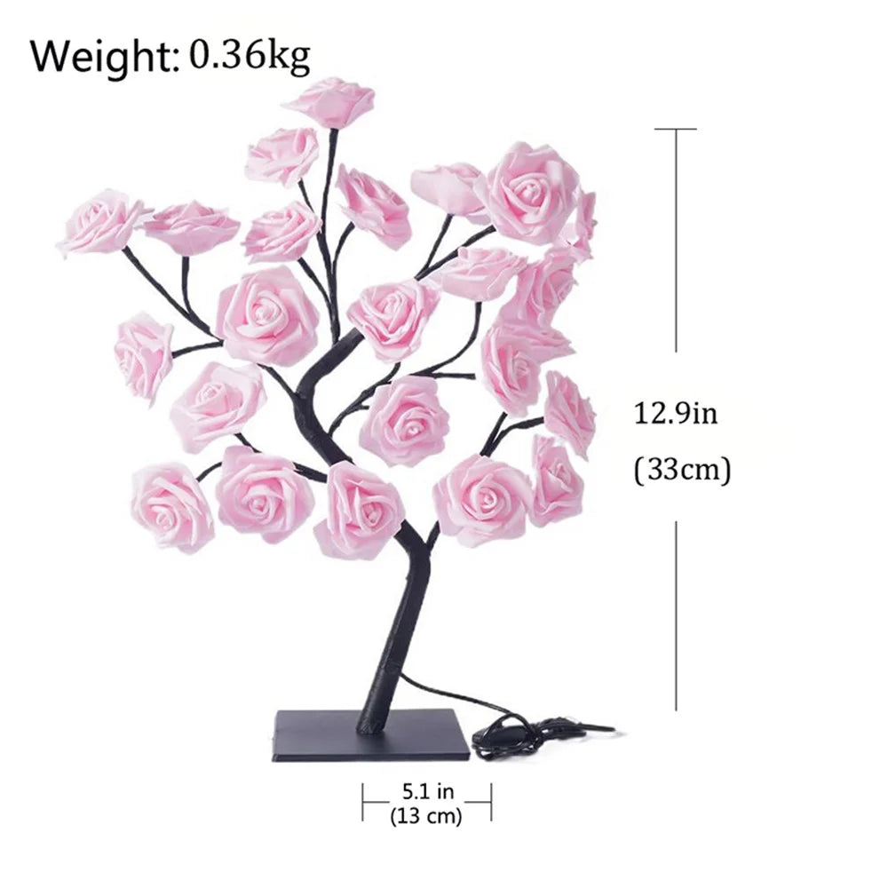 Artificial Rose Flower LED Night Light USB Powered PP+Resin Decorative Lamp Gift with Detachable Base - Pink Rose - 4