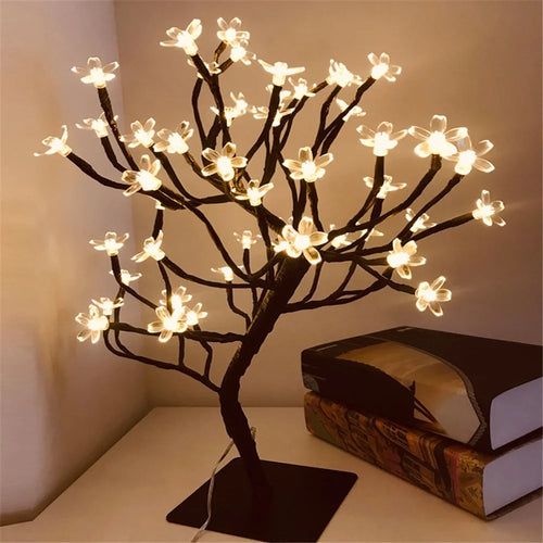 Artificial Sakura Tree 48 LEDs Light USB Powered Lamp with Detachable Case for Festival Party Decoration Gift - 1