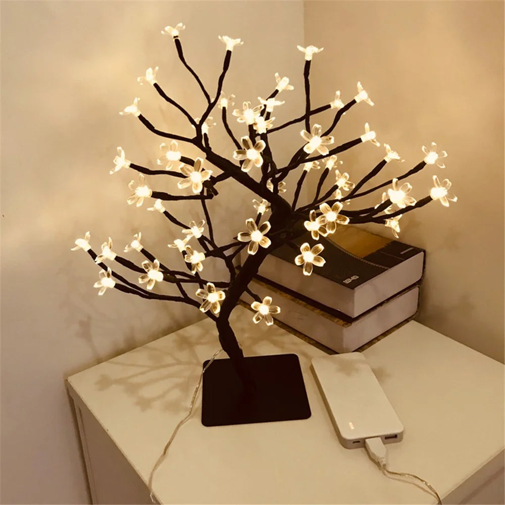 Artificial Sakura Tree 48 LEDs Light USB Powered Lamp with Detachable Case for Festival Party Decoration Gift - 4