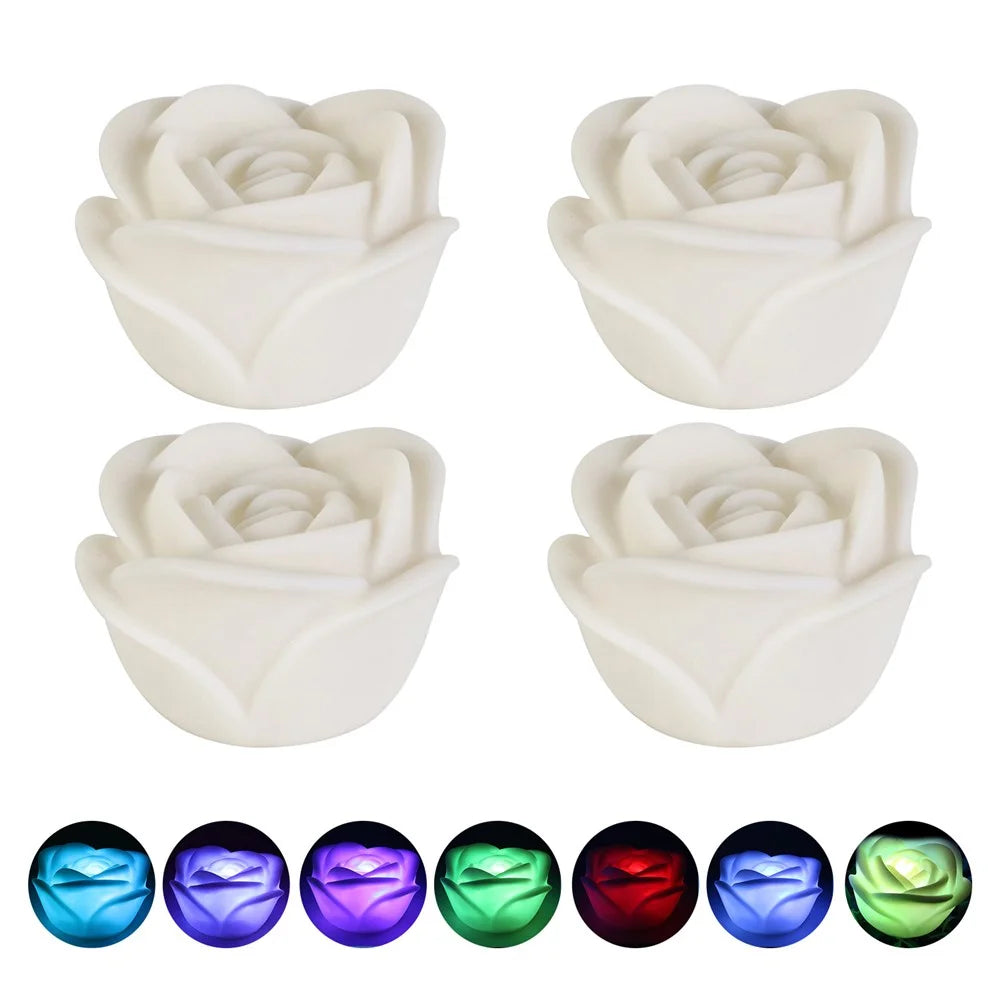 4Pcs Romantic Rose Flower Shape Colorful Tea Light Flameless LED Candle Light for Wedding Party - 1