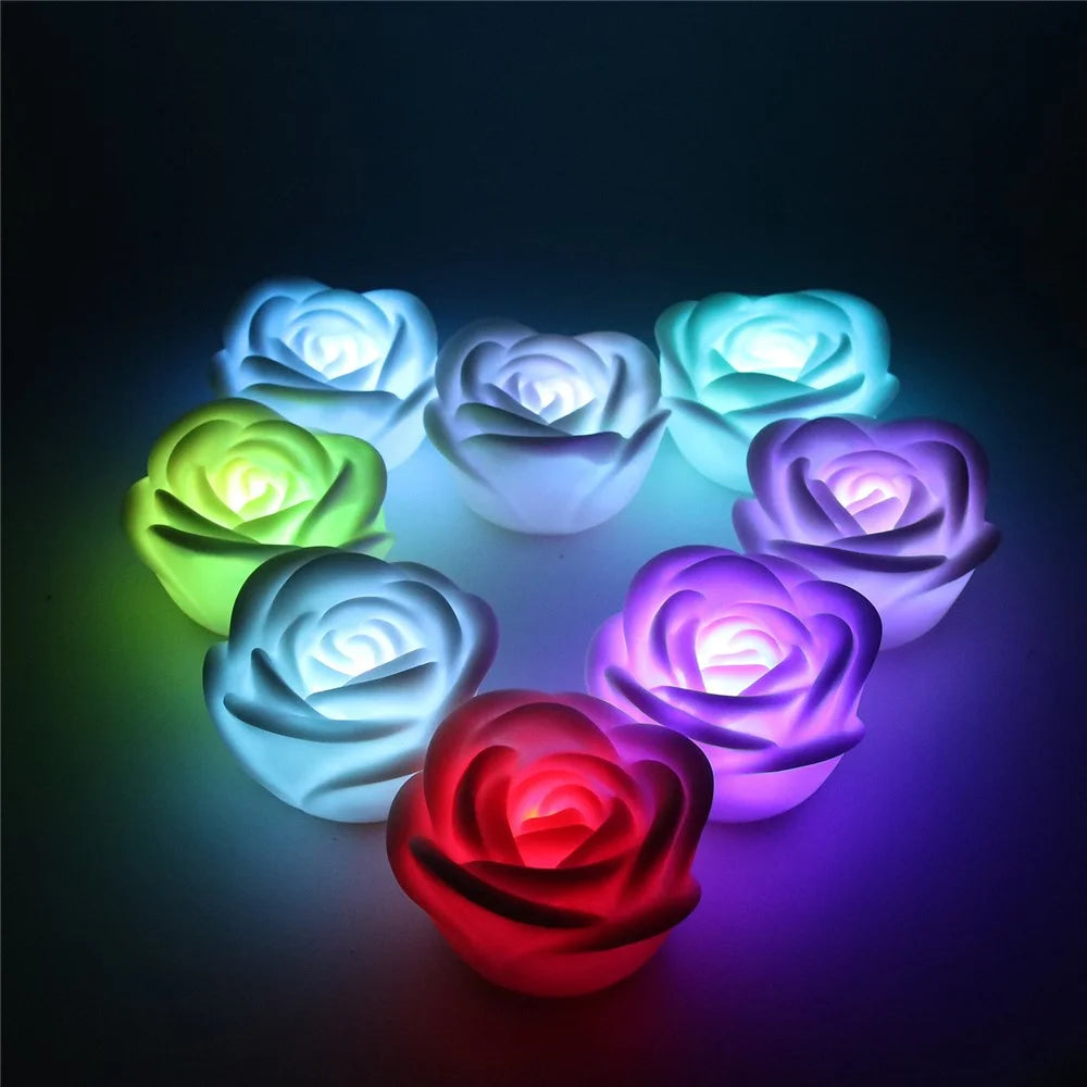 4Pcs Romantic Rose Flower Shape Colorful Tea Light Flameless LED Candle Light for Wedding Party - 2