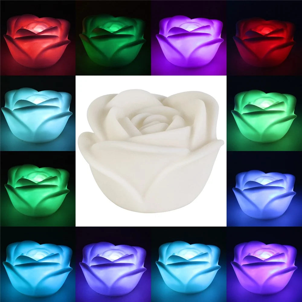 4Pcs Romantic Rose Flower Shape Colorful Tea Light Flameless LED Candle Light for Wedding Party - 3