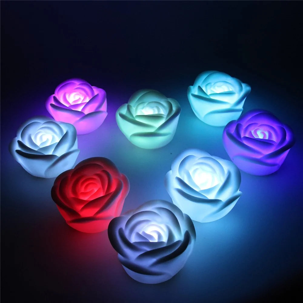 4Pcs Romantic Rose Flower Shape Colorful Tea Light Flameless LED Candle Light for Wedding Party - 4
