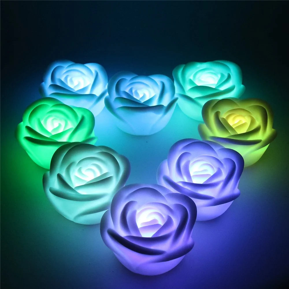 4Pcs Romantic Rose Flower Shape Colorful Tea Light Flameless LED Candle Light for Wedding Party - 5
