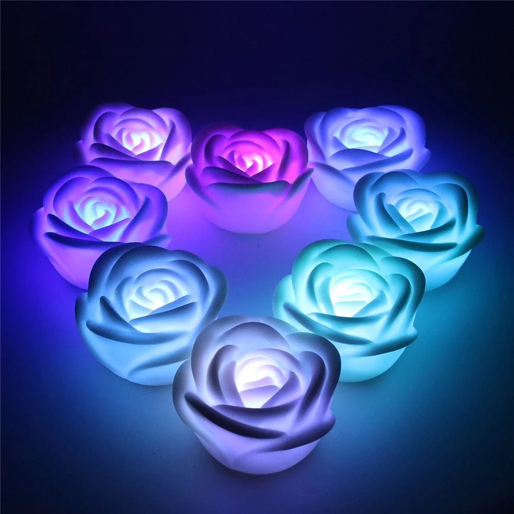 4Pcs Romantic Rose Flower Shape Colorful Tea Light Flameless LED Candle Light for Wedding Party - 6