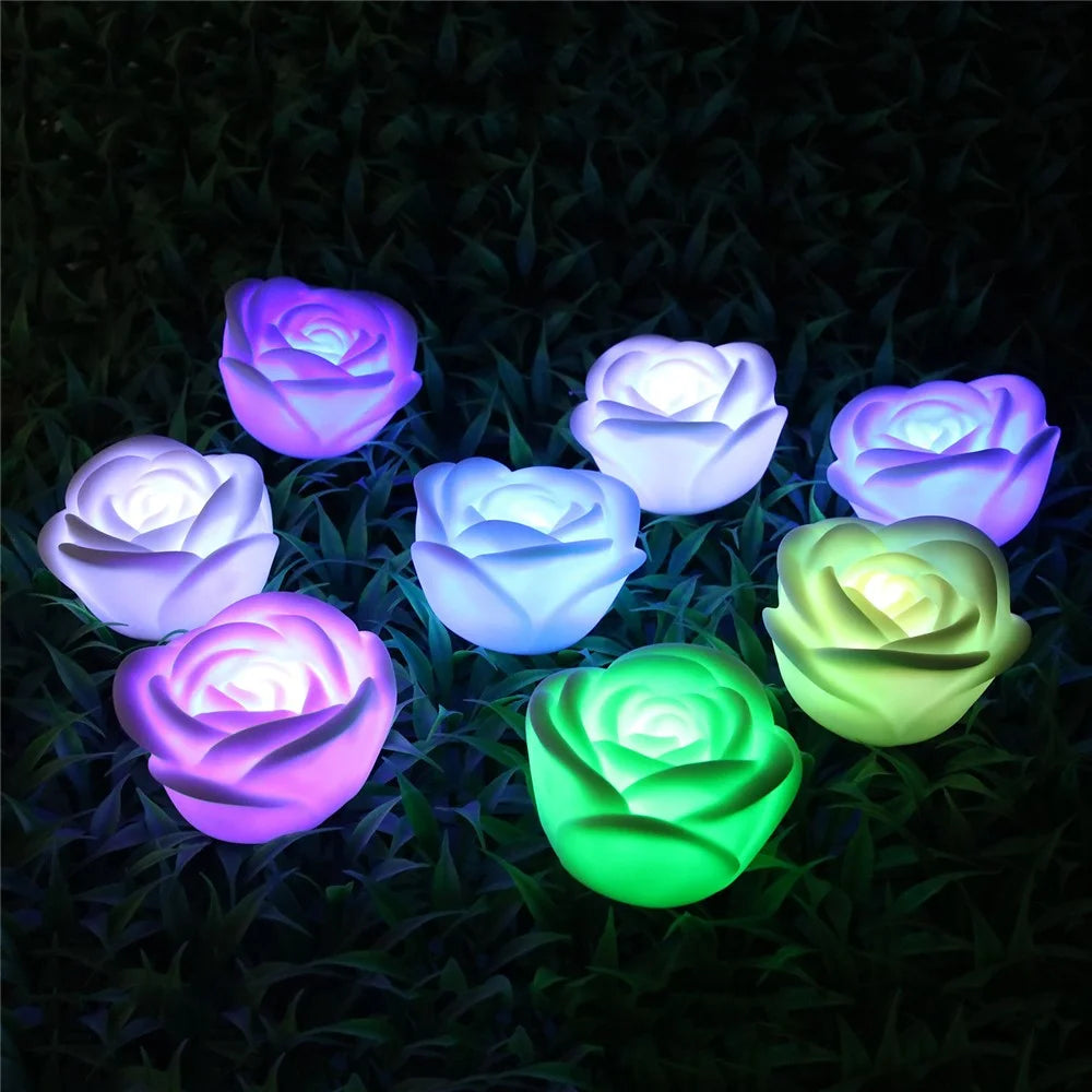 4Pcs Romantic Rose Flower Shape Colorful Tea Light Flameless LED Candle Light for Wedding Party - 7