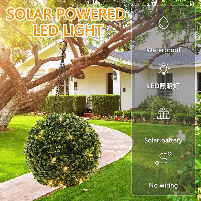 Rechargeable LED Light Green Grass Ball Chandelier Home Decor Solar Lamp Outdoor Artificial Plant Ball, Size: S - 3