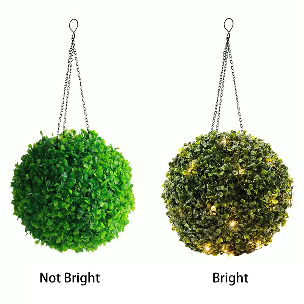 Solar Lamp LED Light Green Grass Ball Chandelier Home Decor Outdoor Rechargeable Artificial Plant Ball, Size: M - 2