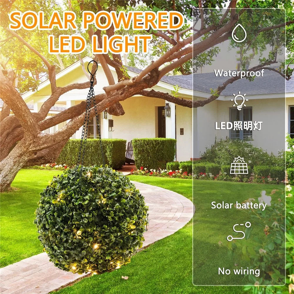 Solar Lamp LED Light Green Grass Ball Chandelier Home Decor Outdoor Rechargeable Artificial Plant Ball, Size: M - 3