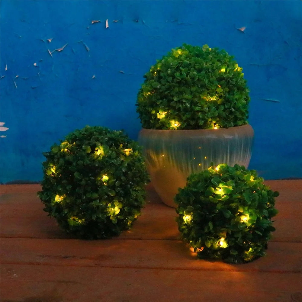 Solar Lamp LED Light Green Grass Ball Chandelier Home Decor Outdoor Rechargeable Artificial Plant Ball, Size: M - 5