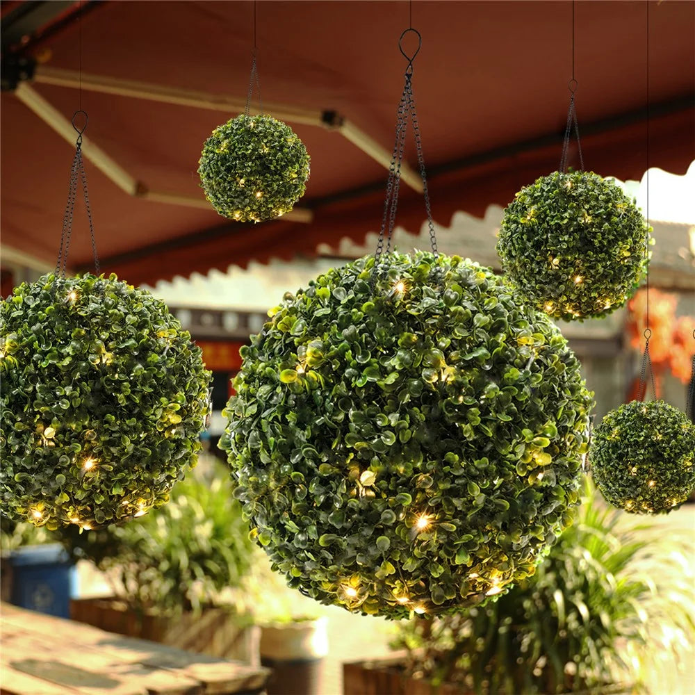 Solar Lamp LED Light Green Grass Ball Chandelier Home Decor Outdoor Rechargeable Artificial Plant Ball, Size: M - 6