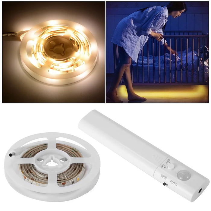 3m 90-LEDs 5V Battery Powered Sensing Light Light Strip Home Bathroom Cabinet Backlight Lamp Window Decor - Warm-White Light - 3