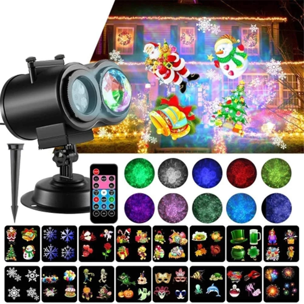 Dual Water Pattern Christmas Projection Lamp Indoor Decorative Projector Light with 16 Cards - US Plug - 1