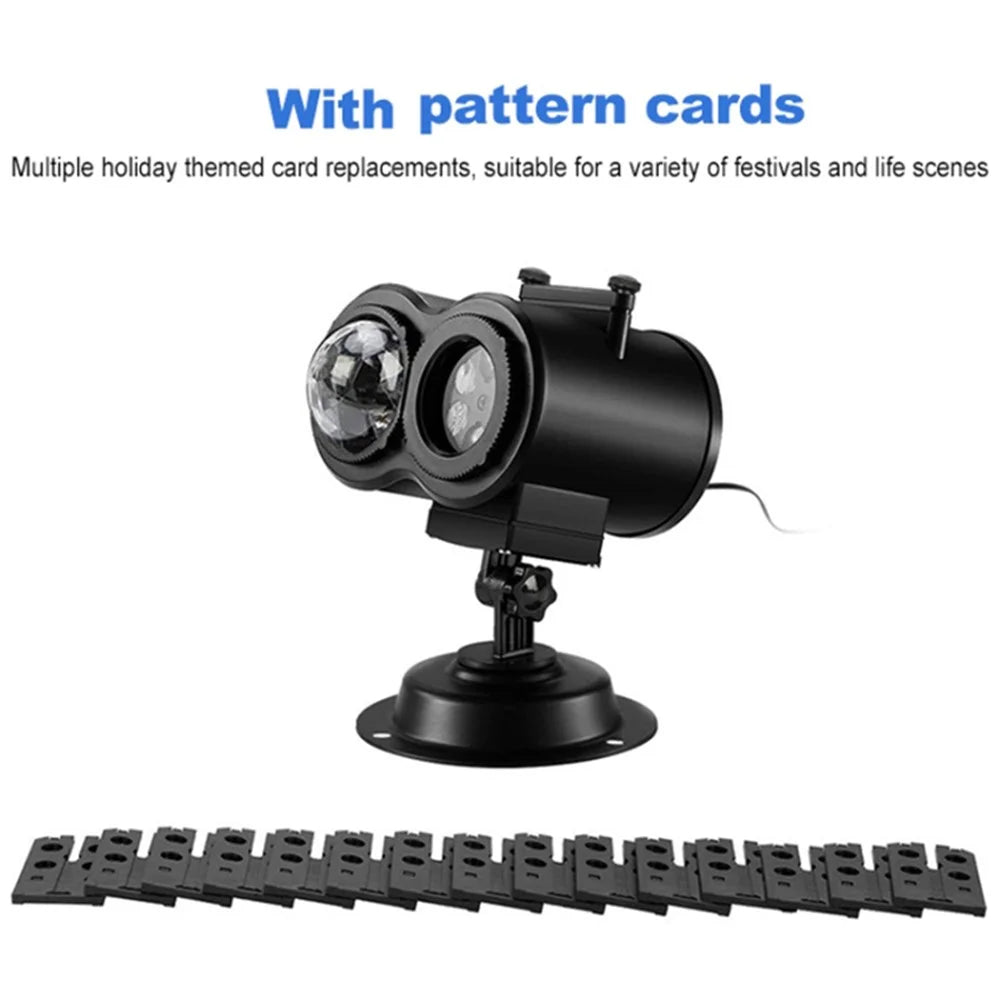 Dual Water Pattern Christmas Projection Lamp Indoor Decorative Projector Light with 16 Cards - US Plug - 3