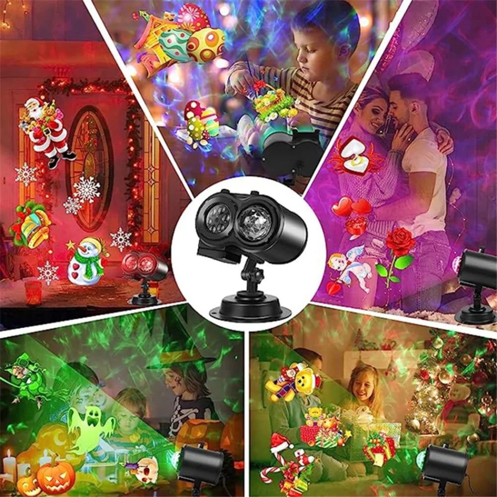 Dual Water Pattern Christmas Projection Lamp Indoor Decorative Projector Light with 16 Cards - US Plug - 7