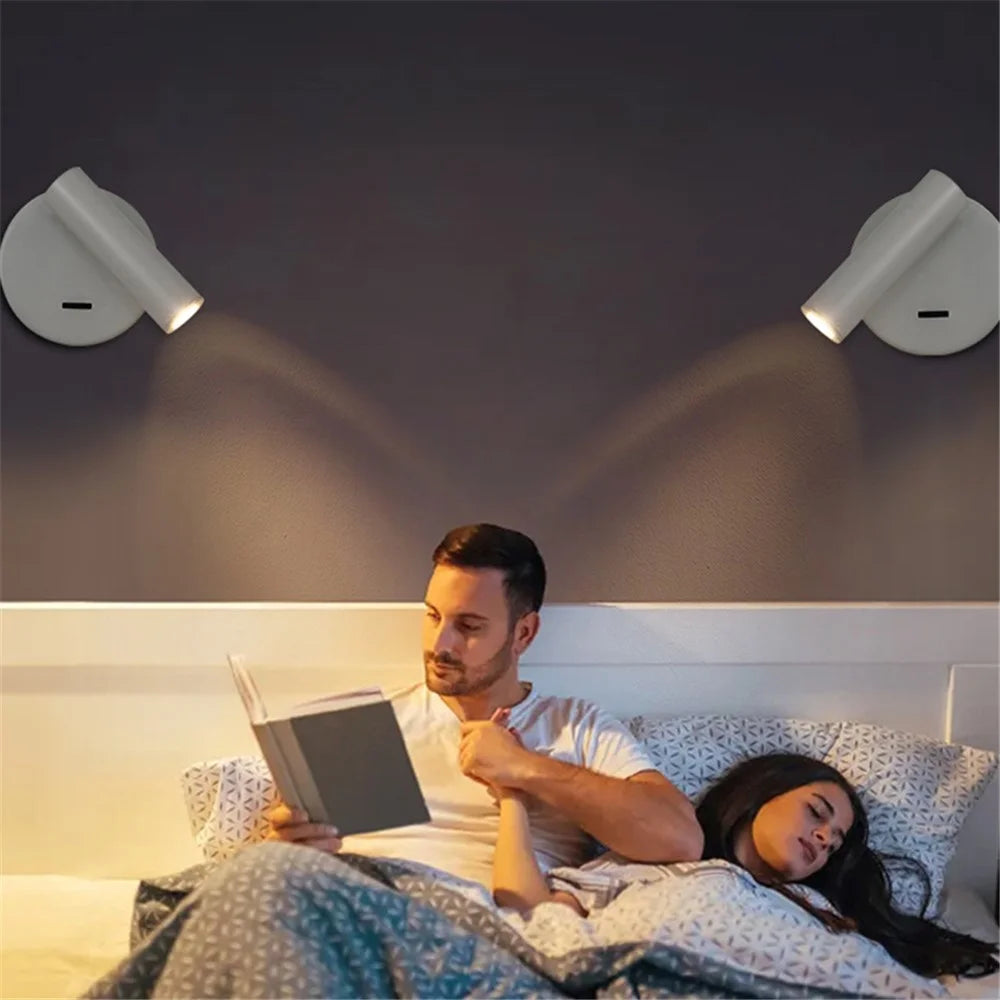 3105 Bedroom Bedside Wall Lamp 350-Degree Rotatable Reading Light Spotlight with Switch, 3W Warm Light - White - 4