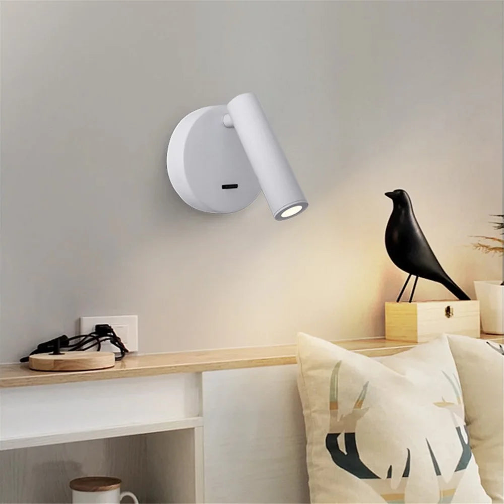 3105 Bedroom Bedside Wall Lamp 350-Degree Rotatable Reading Light Spotlight with Switch, 3W Warm Light - White - 5