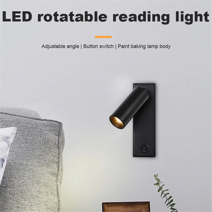 3103 Bedside Wall Lamp 350-Degree Rotatable Wall Sconce Reading Light with Switch, 3W Warm Light - Black - 2