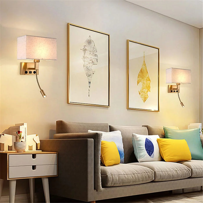 3104 5W Bedside Wall Lamp Corridor LED Reading Light with Gooseneck Spotlight and USB Port - Black / Brown Cover / White Light - 6