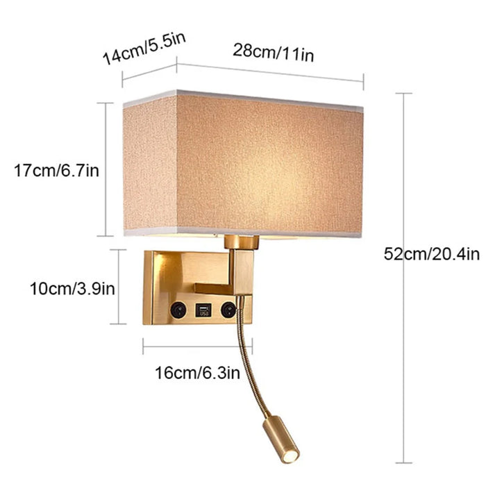 3104 5W Bedside Wall Lamp Corridor LED Reading Light with Gooseneck Spotlight and USB Port - Black / Brown Cover / White Light - 7