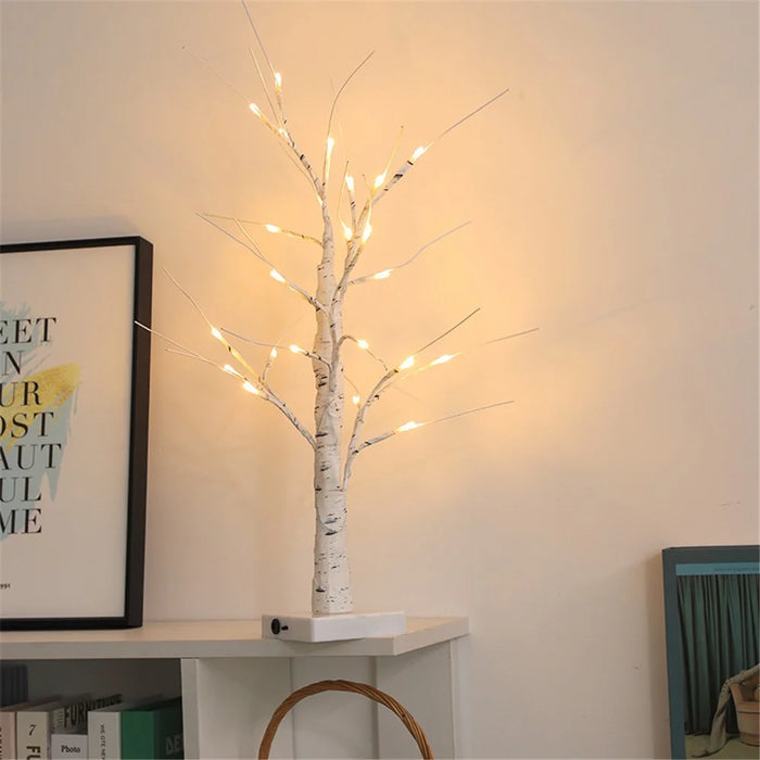 Christmas Lighted Birch Tree Branches Home Decor Tabletop Artificial Plastic Tree Lamp Xmas Ornament, 60CM - Black - 5