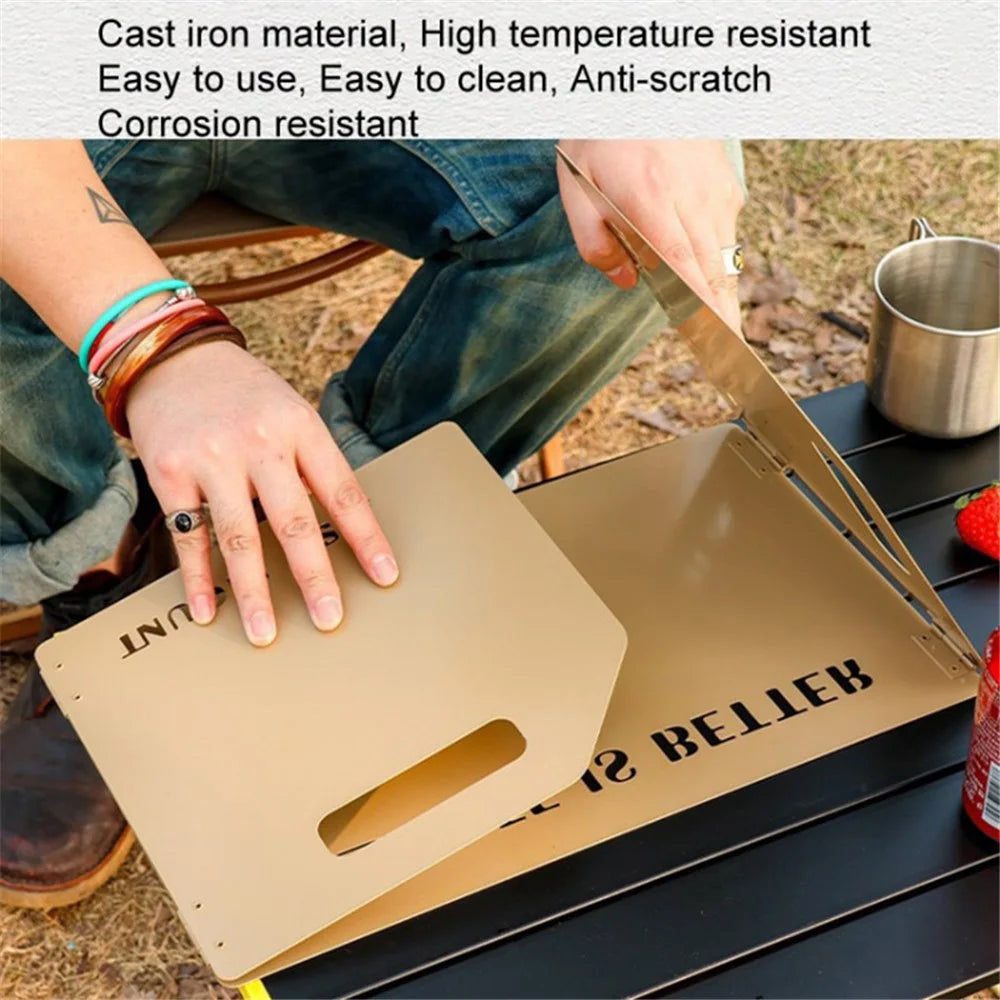 Camping Stove Foldable Windshield Tri-fold Plate Burner Wind Screen for Hiking - Khaki - 3