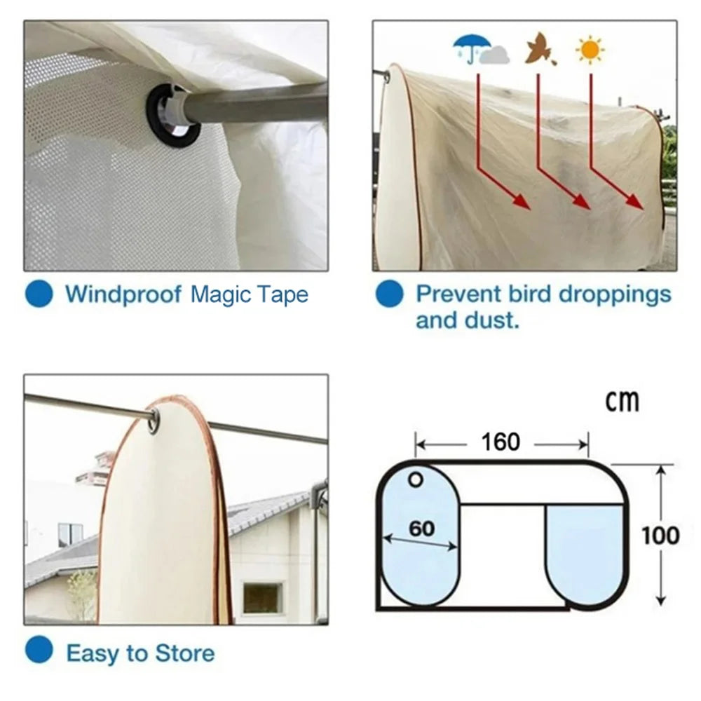 160x60x100cm Outdoor Rainproof Clothes Drying Cover Hanging Clothes Dust Cover (Lengthen Style) - 5