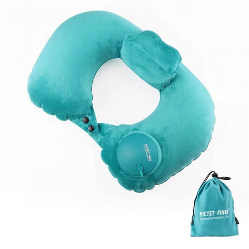 PICTET.FINO RH80 U-Shape Portable Press Inflatable Pillow Camping Travel Nap Neck Cushion with Storage Bag - Blue - 1