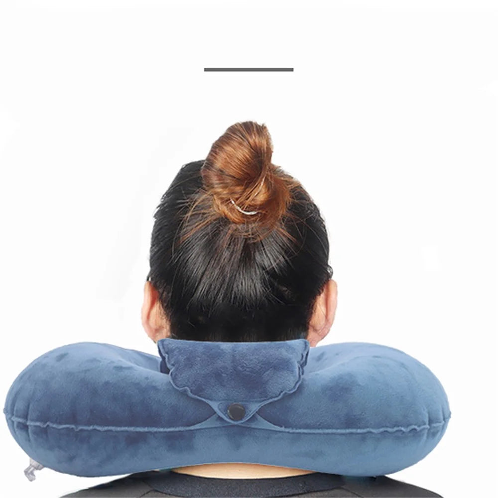 PICTET.FINO RH80 U-Shape Portable Press Inflatable Pillow Camping Travel Nap Neck Cushion with Storage Bag - Blue - 4