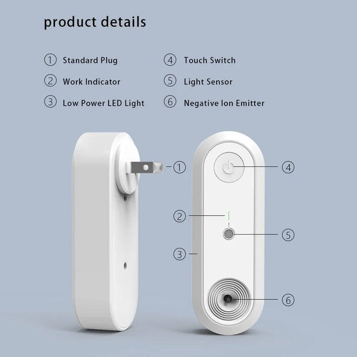 SP-15WJH Negative Ion Generator Touch Control Air Purifying Smart LED Night Light - US Plug - 6