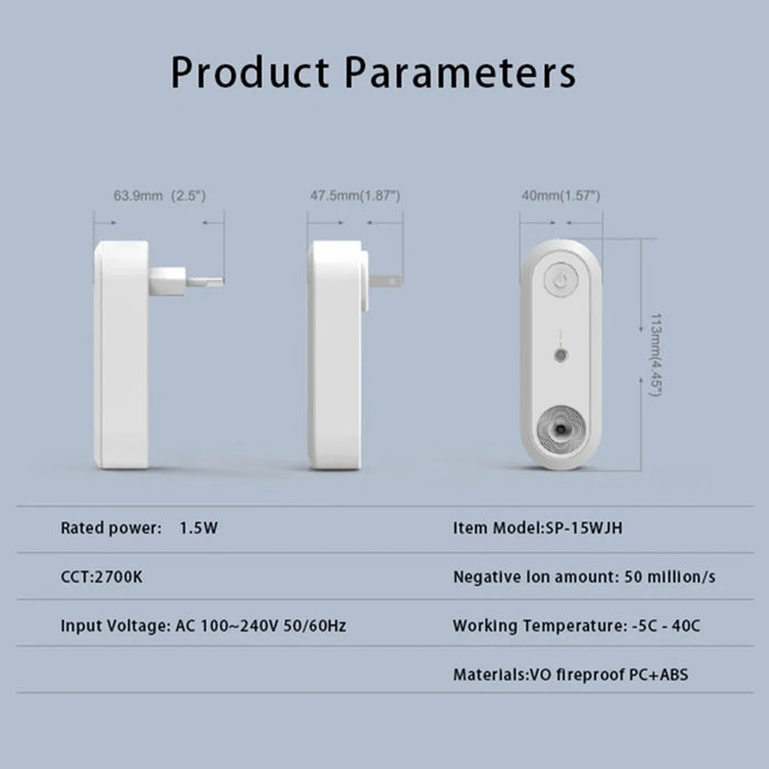 SP-15WJH Negative Ion Generator Touch Control Air Purifying Smart LED Night Light - US Plug - 7