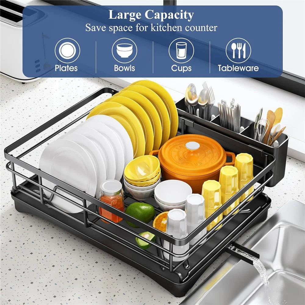 Single Layer Kitchen Dish Rack Stainless Steel Countertop Sink Storage Rack Large Capacity Bowl Drain Shelf - 2
