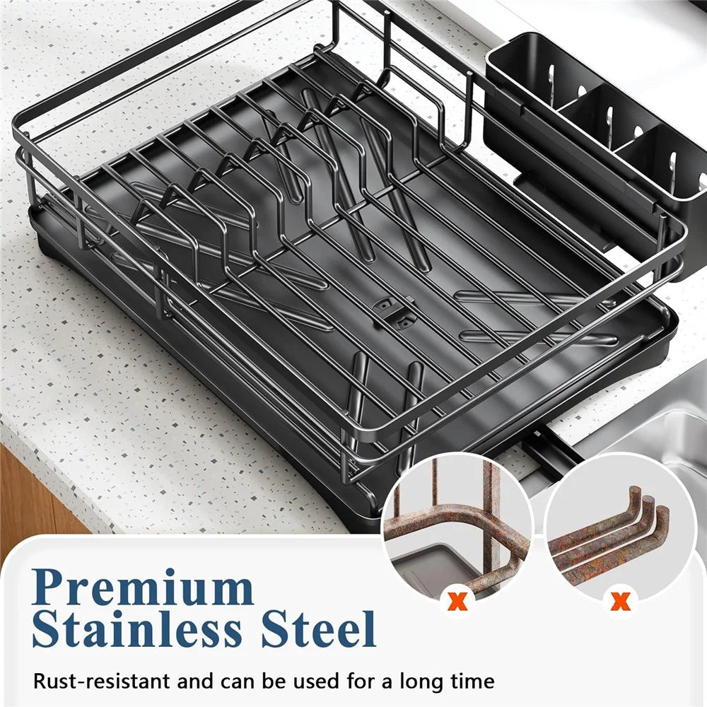 Single Layer Kitchen Dish Rack Stainless Steel Countertop Sink Storage Rack Large Capacity Bowl Drain Shelf - 3
