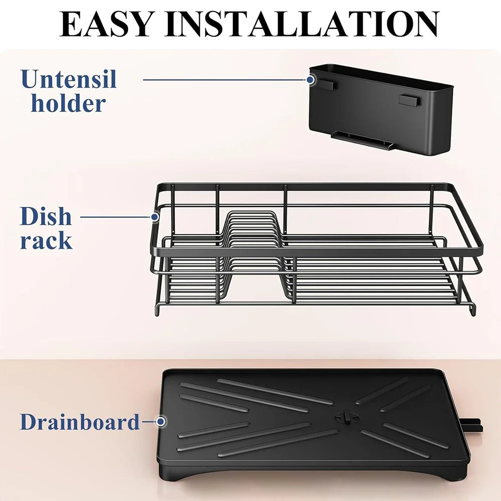 Single Layer Kitchen Dish Rack Stainless Steel Countertop Sink Storage Rack Large Capacity Bowl Drain Shelf - 5