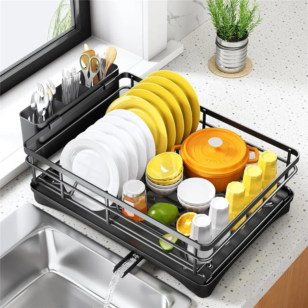 Single Layer Kitchen Dish Rack Stainless Steel Countertop Sink Storage Rack Large Capacity Bowl Drain Shelf - 6