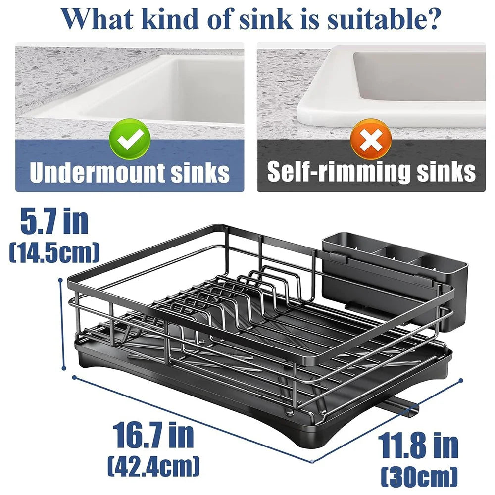 Single Layer Kitchen Dish Rack Stainless Steel Countertop Sink Storage Rack Large Capacity Bowl Drain Shelf - 7