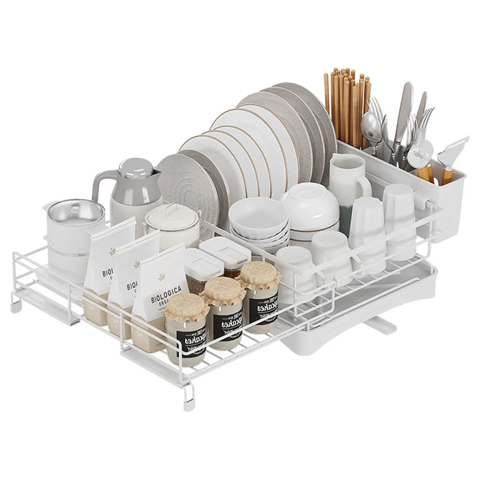 Retractable Kitchen Dish Bowl Drain Rack Carbon Steel Countertop Sink Storage Rack - White - 1