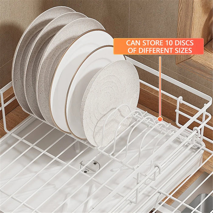 Retractable Kitchen Dish Bowl Drain Rack Carbon Steel Countertop Sink Storage Rack - White - 4